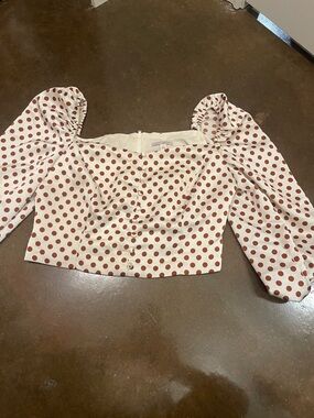 eva mendes for New York & Company Cream Crop Top with Rust Polka Dots